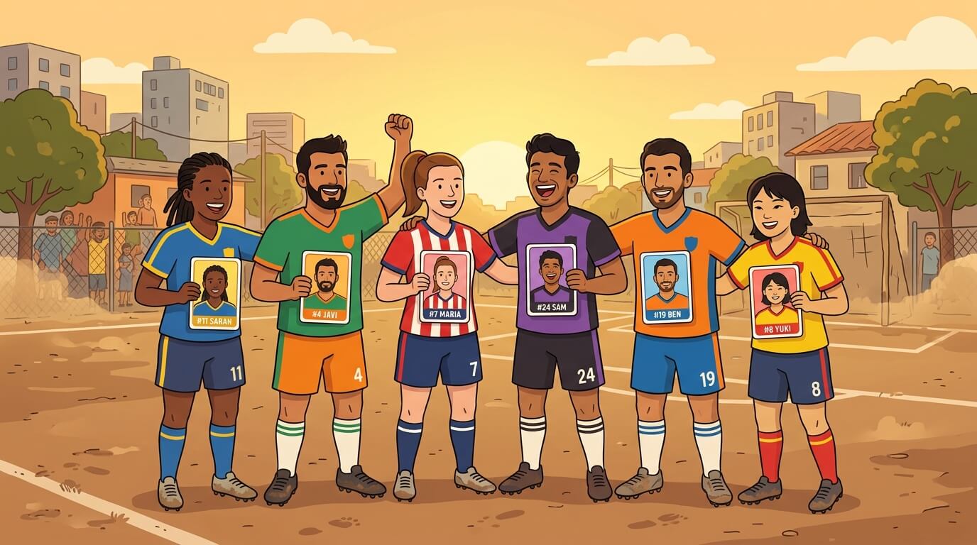 Set de tarjetas de fútbol personalizadas para los jugadores de un equipo amateur
