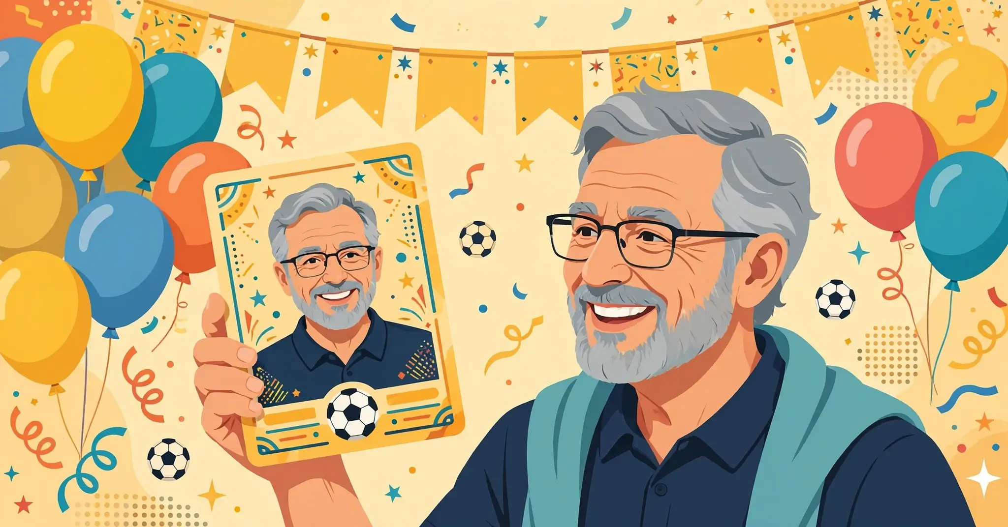 Persona jubilada sosteniendo una tarjeta de fútbol personalizada como regalo de reconocimiento