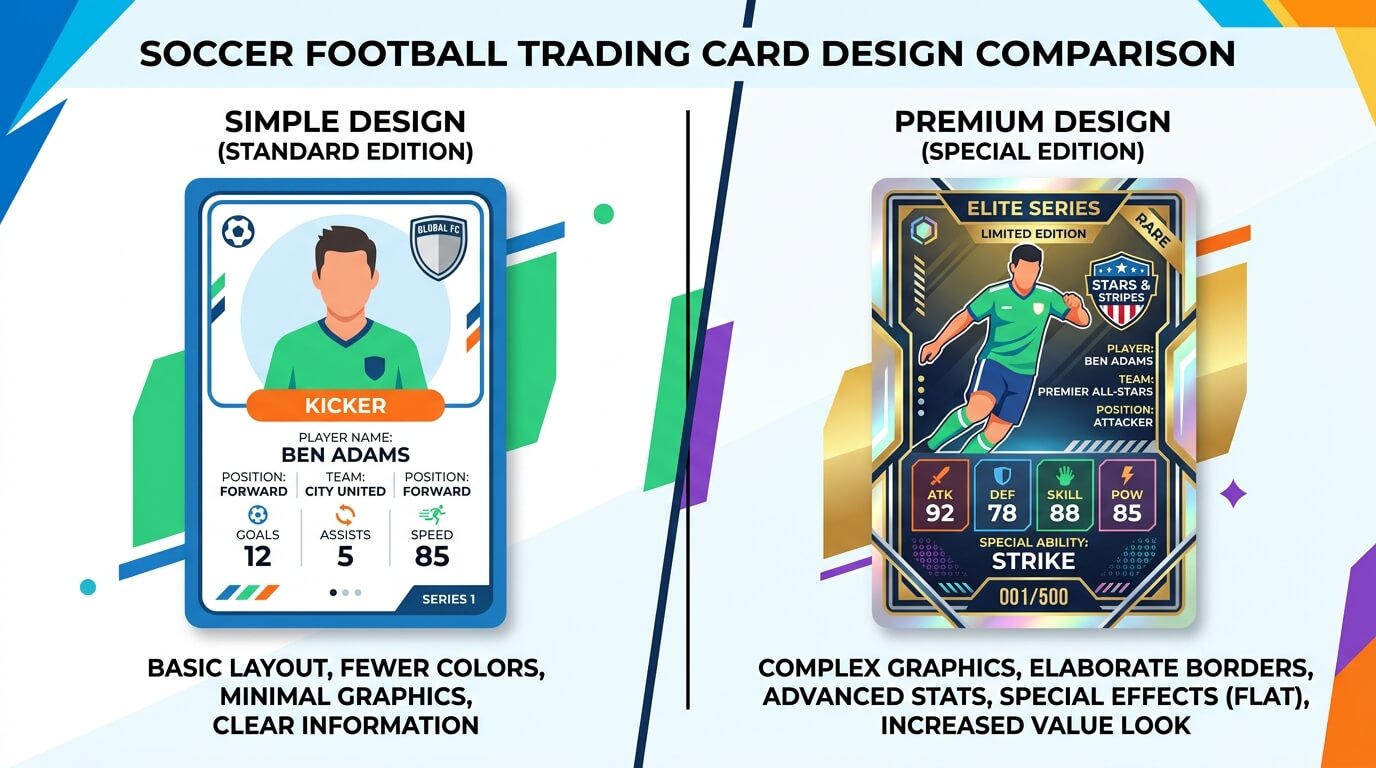 Comparación entre una tarjeta de fútbol personalizada gratuita y una versión premium