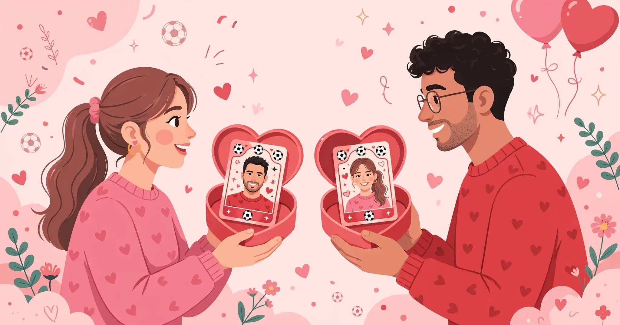 Tarjeta de fútbol personalizada en forma de regalo para San Valentín