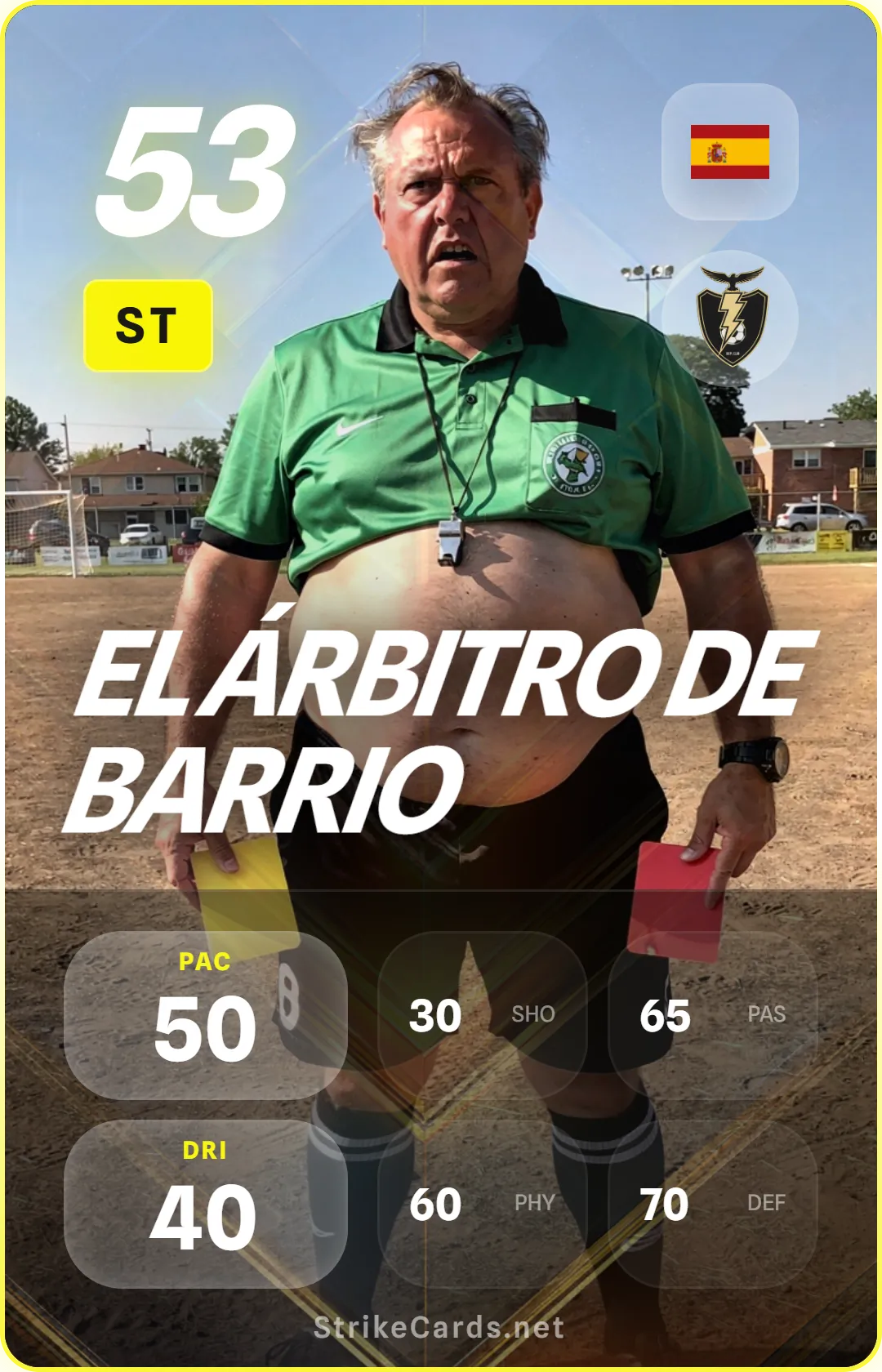 Tarjeta de fútbol del colegiado local que es parcial