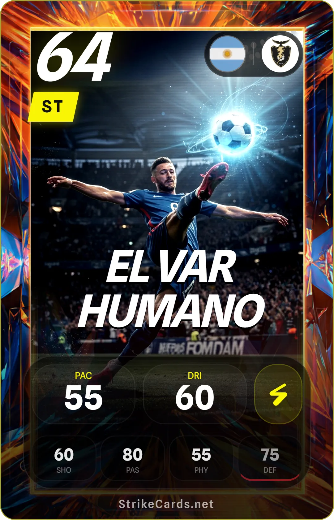 Tarjeta de fútbol del jugador obsesionado con reclamar las jugadas